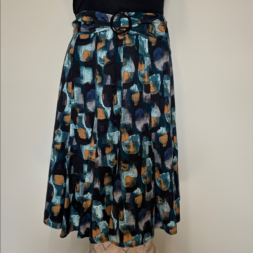 Vibrant Multicolor Abstract Skirt; Belt; Fully Lined; Size:2; EUC; Vintage